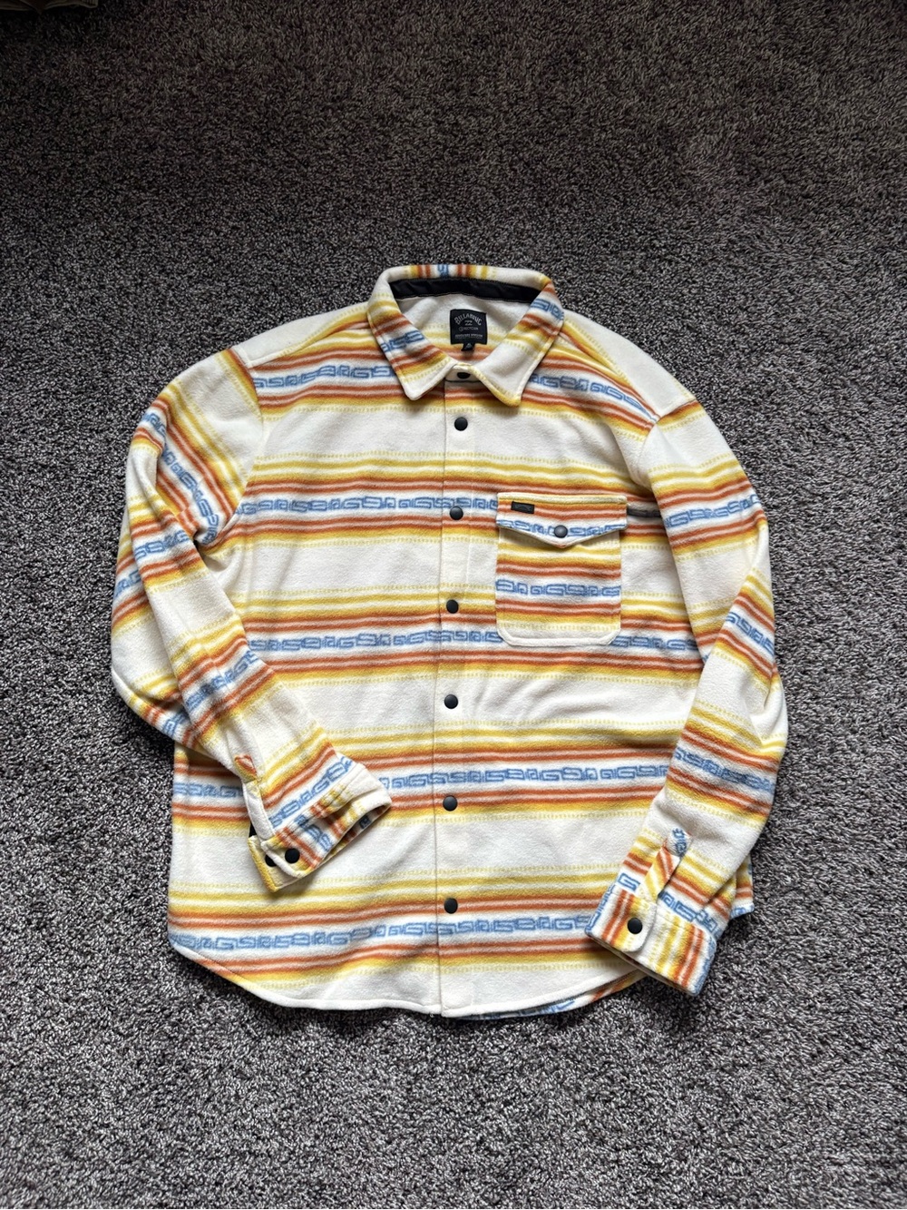 Billabong Striped Button-Down Shirt in Cream, Yellow & Blue